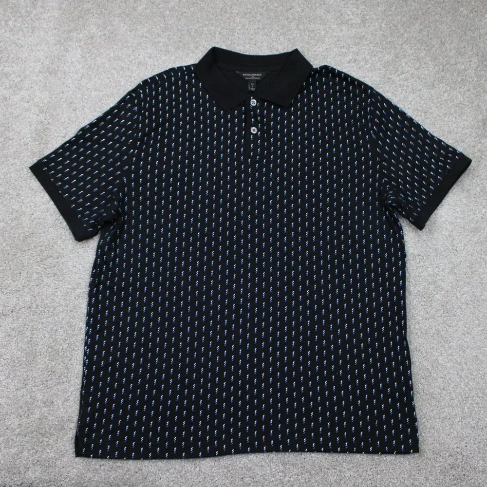 Banana Republic Polo Shirt Mens Large Black AOP Geometric Luxe Touch Performance